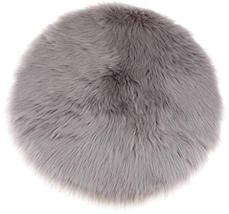 Inzopo Cojín redondo de piel sintética para asiento de piel de oveja, 30 cm, color gris