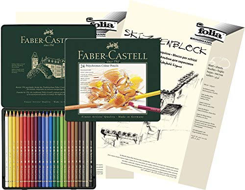 Faber-Castell - Farbstifte Polychromos, 24er Metalletui + Skizzenblöcke A4