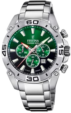 Festina Herren Uhr Analog aus Edelstahl 316L Silber - Quarzwerk - Chronograph - Kalender - Mineralglas mit hoher Widerstandsfähigkeit - Wasserdicht bis 10 ATM F20543/3 Chrono Bike