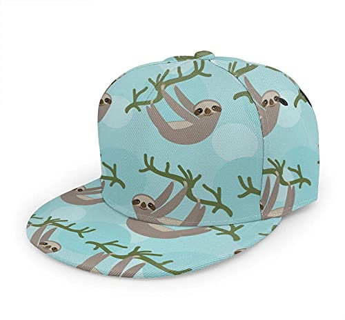 Oaieltj Unisex Baseball Cap Herren Damen Einstellbare Snapback Trucker Hat Mode Hip-Hop Baseball Cap, Drei Toed Faultier auf grünen Ast, One size