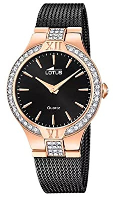 LOTUS Montre Femme Analogique Acier Inoxydable 316L Noir - Mouvement Quartz - Verre Minéral Haute résistance - Étanche 5 ATM - Special Prices 18897/2