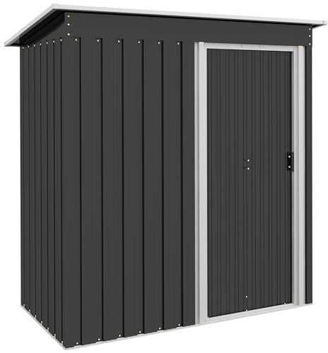 Outsunny 5 x 3ft Garden Storage Shed with Sliding Door and Sloped Roof, Lean to Outdoor Equipment Tool Shed for Garden, Black