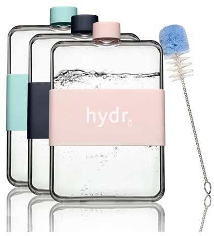 hydr Flat Water Bottle For Handbag & Flexible Cleaning Brush | Slim Travel Water Bottle