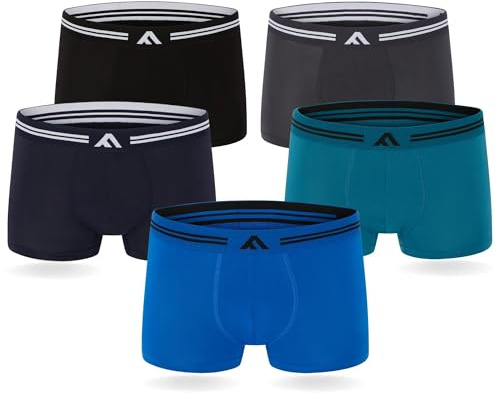 FM London Lot de 5 Boxers très Doux, en Bambou, sans étiquette, Coupe élastique, pour Homme