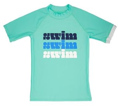 JUJA Badeshirt für Kinder, mit UV-Schutz - Schwimmshirt aus recycelten PET-Flaschen - Schutzkleidung/Badebekleidung für Jungen & Mädchen - Mit kurzen Ärmeln - Grün - 110-116cm