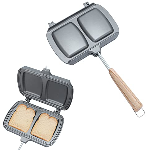 Sartenes de Doble Cara para Sándwich,Sandwichera Recubrimiento Antiadherente con Extraíble Asas,Tostadora Para Sándwiche Y Gofrera,Plancha Bocadillos para Cocina Casera,Desayuno Rápido DIY(Sección 2)