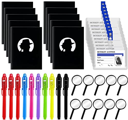 40stk Detektive Spielzeug Kinder Set,Geheimstift mit UV-Licht&Notizbuch&Lupen &Detektivausweis mit Clip, Zauberstifte für Mitgebsel Kindergeburtstag Gastgeschenke Detektive Entdecker Rollenspiel