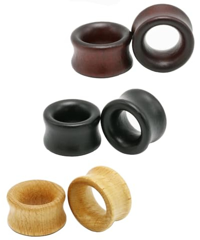 Decentraland 3 Pairs Brown Black Log Color Wood Ear Gauges Vintage Wooden Ring Body Piercings Gauge Ear Plugs Tunnels 0g(8mm)