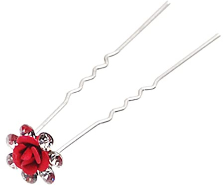 FOYTOKI 12piezas Horquillas Rosa Adornos De Rhinestone y Perlas Para Novia y Damas De Honor Bodas Rojo