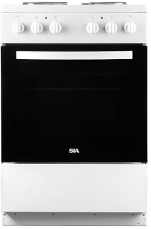 SIA ESXB60W Freestanding Electric Cooker Oven, 60cm Wide, 4 Zone Plate Hob, Grill Function, Internal Light, White, 2 Years Parts and Labour Guarantee Included