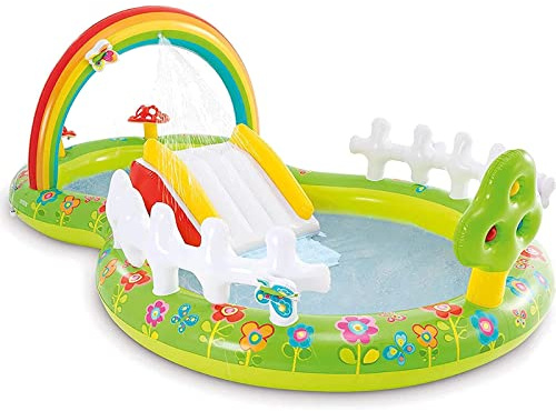 AQIANGJY Paddling Pool Oversized Thickened Inflatable Pool, Kiddie Pool Figure Eight with Slide for Toddler Fountain Arch, Garden Play Center, 290 * 180CM Inflatable Swimming Pool