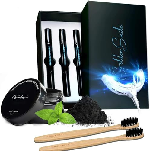 The Golden Smile Whitening Hochwertiges Teeth whitening kit - All in One Bundle für Zahnaufhellung & weiße Zähne Zahn Bleaching Set Zahnaufhellung Entfernung von Flecken Kaffee, Rauchen, Gel