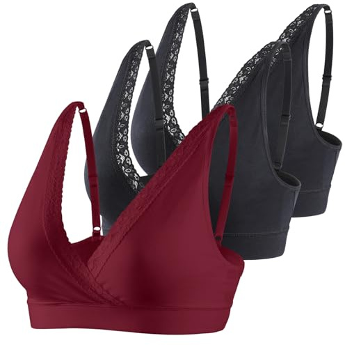 COLOMI Reggiseno Premaman per Allattamento e Dormire - Maternità Cotone (M, Nero+Rosso Vino)