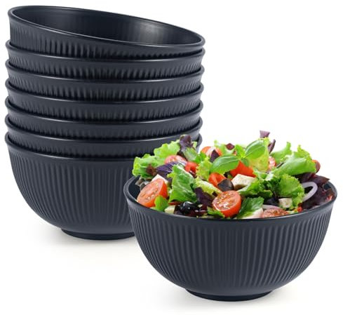 Esilihom 8Pcs Unbreakable Cereal Bowls Set, 655ml Lightweight Bowl, Reusable Plastic Bowls for Party, Picnics, Camping, Breakfast, Salad, Pasta, Soup, Noodles, Snack (Black)