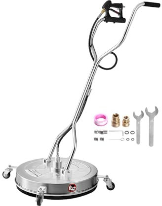 VEVOR 612 mm Hochdruckreiniger-Oberflächenreiniger, Flächenreinigungsaufsatz aus Edelstahl mit 4 Rädern, max. 276 Bar, 0,95 cm Anschlussstück, 2 Sprühdüsen für Betonterrassen-Gehwege