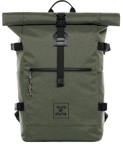 SONS OF ALOHA Rucksack KANE Roll-Top Kurierrucksack XL groß - PET recycelt, wasserabweisend - Wander-Rucksack Laptop-Fach 15 Zoll olive-grün