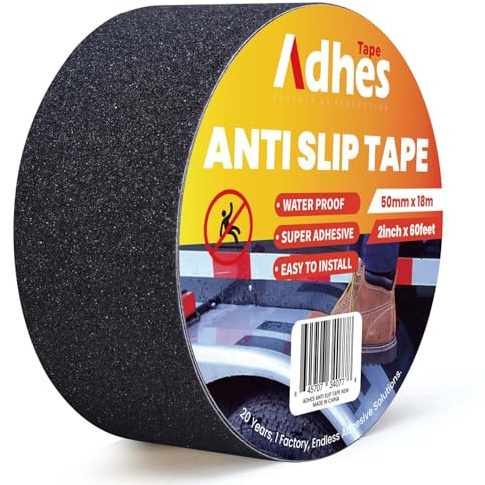 ADHES 50mm x 18m Nastro Antiscivolo Elevato Grip, Nastro Di Sicurezza Antiscivolo, Nero Autoadesivo Nastro Da Segnalazione Strisce Antiscivolo Per Scale Esterne Interne