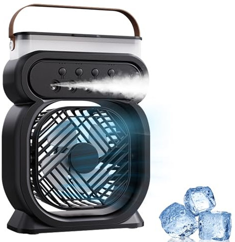 Anluomania Climatiseur Mobile, Mini Climatiseur Silencieux, Refroidisseur D'air, Humidificateur, Ventilateur Brumisateur Eau, avec 3 Vitesses, Lumière de Nuit, Minuterie, pour Maison Bureau