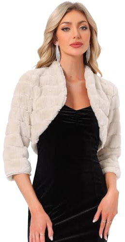 Allegra K Women's Cropped Jacket for Dress Open Front Bolero Faux Fur Shrug Beige S