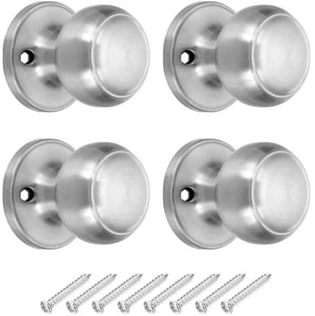 PATIKIL 4 Pcs Dummy Door Handles Round Stainless Steel Knobs Non-Turning One-Half Side Knob for Interior Exterior Door, Silver