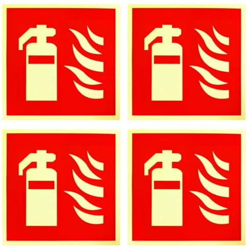 HABNI Señal De Extintor, 4Pcs Señal Extintor 15X15Cm, Señal De Protección Contra Incendios Extintor, Señal Luminiscente Extintor, Señal De Pvc, Paneles De Seguridad, Para Exterior E Interior