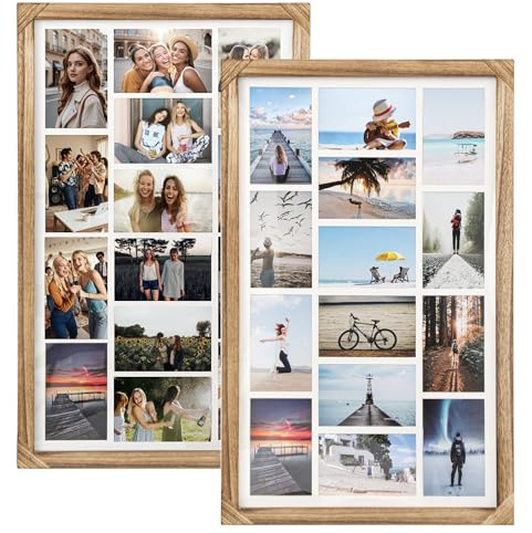 PHOENANCEE En Bois Massif, Cadre Photo Avec Plusieurs Grandes Lunettes, Affichage De Collage Polyvalent, DéCoration Murale Ou De Table, Peut Contenir 14 Photos 6 X4(Noir Carbonisé, Lot de 2)