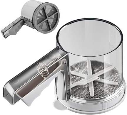 Riaisttd Tamizador para Azúcar Glas | Tamiz De Acero Inoxidable con Malla Fina para Espolvorear | Tamiz Doble Semiautomático para Cocina,Utensilio Culinario para Azúcar Y Tartas En Casa O Restaurante