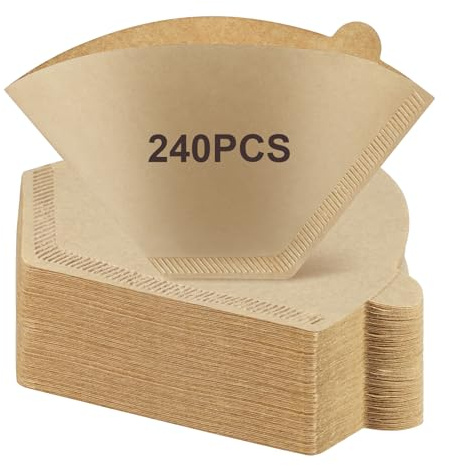 240Pcs Coffee Filters #4, Unbleached Natural Coffee Filters 8-12 Cup, Disposable Coffee Filters, Cone Paper Compatible with Ninja Coffee Maker, Pour Over and Drip Coffee Maker