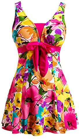 ECUPPER Women's Plus Size Swim Dress One Piece Deep Pink Flower XXL