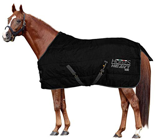 Horses, Chevaux Couverture d'hiver Heavy pour Cheval, Rembourrée, Douce et Confortable, Idéale pour Box, Bords en Nylon Renforcé (Noir, 162cm)