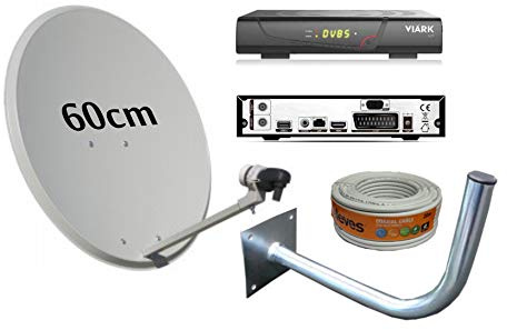 Kit Antena PARABOLICA 60CM TECNOVOZ + Receptor SATELITE V I A R K Sat