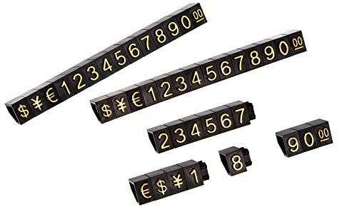 sourcing map Lot de 16 mini cubes réglables amovibles pour affichage des chiffres, lettres de prix, étiquettes de prix, kit pour comptoir de magasin, doré sur noir, 6,3 x 9 mm
