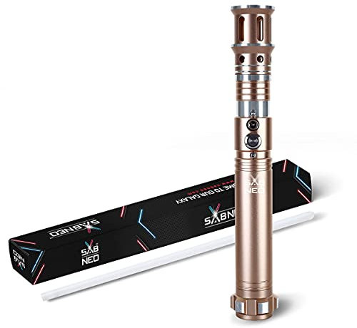 SABNEO Light Saber V7 Warrior Saber - Dueling Light Sabers Smart Technologie Sword - Changeable Color RGB - Swing and Sound - (GOLD)