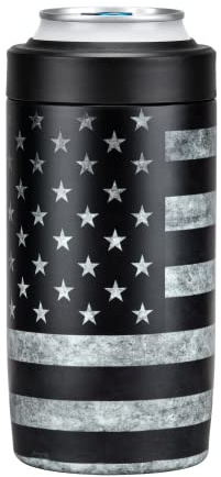 4-in-1 Slim Can Cooler Easy to Hold Insulated Beer Can Holder Double-Walled Stainless Steel for All 12 Oz Cans Black America Flag 2