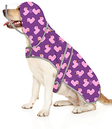 HDE Dog Raincoat with Clear Hood Rain Jacket Poncho for Small Medium Large Dogs Ducks Purple - XXL