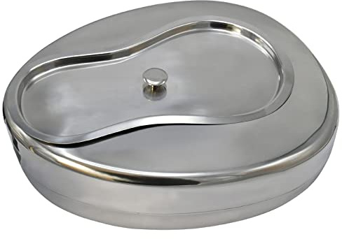 MUSKAL MED Stainless Steel Bed Pans with Lid - Adult: 14 inches x 11 3/8 inches Size, Silver