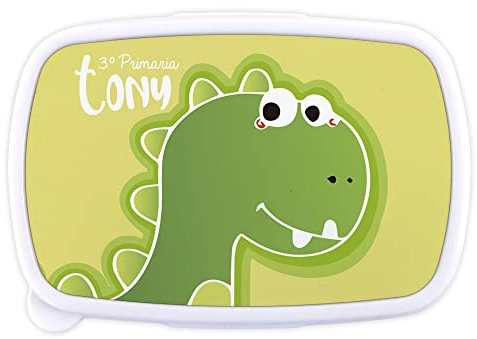 LolaPix Caja Dinosaurio. Fiambrera Infantil Personalizada. Caja merienda con Nombre y Curso. Apta para microondas y Libre de BPA, filatos y Metales Pesados. Varios diseños.Dino Amigo