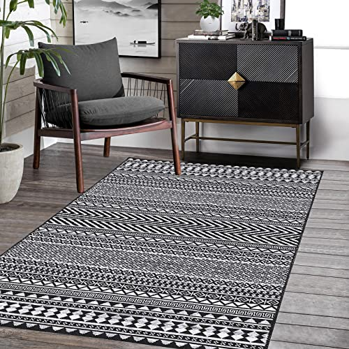LuxFocus Modern Teppich, Flecken- und Wasserfester Fusselfreier Boho-Teppich Mit Blumenmuster für Zuhause, Büro, Schlafzimmer, Wohnzimmer, Küche - Waschbar, 160 x 200 cm Schwarz