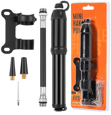BSWL – Mini Bike Pump for All Bikes – Portable Bicycle Pump – Football Pump with Needle – Super Fast Inflation with Valves & Needle – Lightweight Air Pump for Inflatables – With Frame Mount