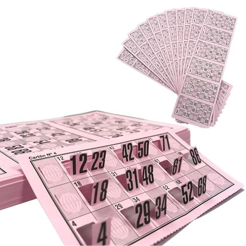 Genérico 318 Cartones Bingo Troquelados Reutilizables 90 Bolas – Cartones de Bingo, Serie Completa Numerada, Juego Tradicional para Eventos y Asociaciones, Pack Completo Listo para Jugar (Rosa)