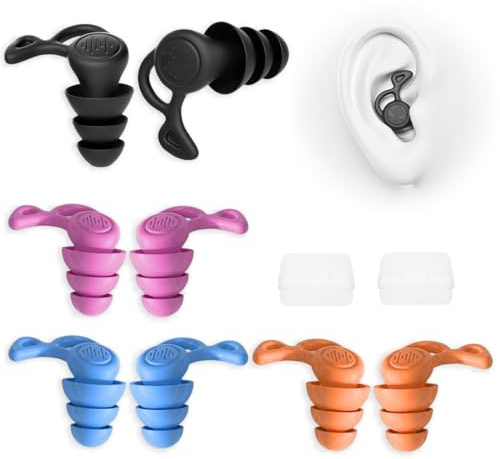 LAKJUOZ Bouchons D'Oreilles Pour Adultes 4 Paires,Bouchon D'Oreille Piscine Étanches, Réutilisables, En Silicone Souple Pour La Douche, La Natation, Le Surf, La Plongée Avec Tuba Et Autres Sports Naut