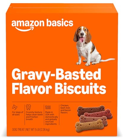 Amazon Basics Crunchy Dog Biscuits Gravy Basted Flavor Dog Treats 5 lb. Box