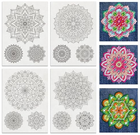 BENECREAT 4 hojas de 12 piezas de patrón de bordado soluble en agua de mandala, diseños de papel de bordado de palo y puntada, kit de inicio de bordado para principiantes, manualidades, bordado de