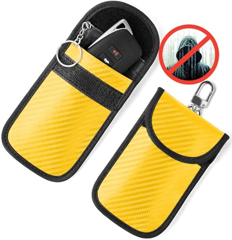 Vammcht Upgraded Faraday Bag for Key Fob (2 Pack), Premium Faraday Key Fob Protector– Car RFID Signal Blocking, Car Security Protection, Anti-Theft Pouch, Anti-Hacking Case Blocker Yellow