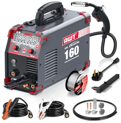 AWT Simplified Aluminum 160A MIG Welder,6 in 1 Gas MIG/Gasless Flux Core MIG/Stick/Lift TIG/Aluminum MIG Welding Machine, 110/220V Dual Voltage,Multi-Process Welding Machine