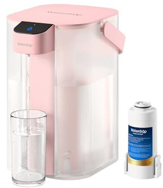 Waterdrop Jarra de filtro de agua eléctrica instantánea, 3,5 l, 3 meses, filtro de agua potable para exteriores, reduce el cloro, plomo, mercurio, PFAS, PFOA/PFOS, Rosa (con 1 filtro de 757L)