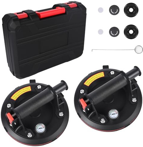 2er Set 8 Saugheber, Robuste Plattenheber für Glas, Fliesen, Laminat & Terrassenplatten | 200kg Tragkraft, Mit Manometer | Ergonomische Saugnäpfe für Fenster, Marmor & Pflastersteine