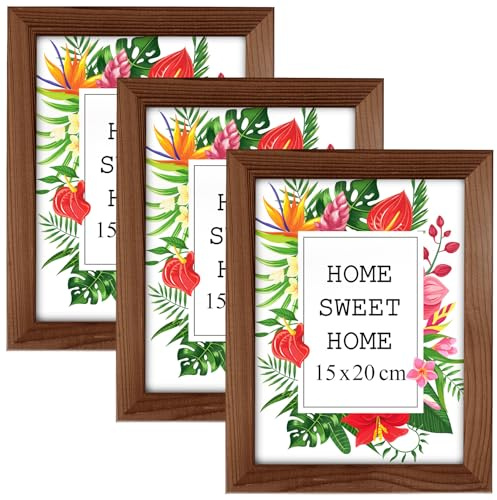 MG Design Lot de 3 Cadres Photo 15 x 20 cm en Bois Massif – Marron, avec Verre Acrylique – à Suspendre ou à Poser, Orientation Verticale ou Horizontale – pour Photos, Affiches, Puzzles