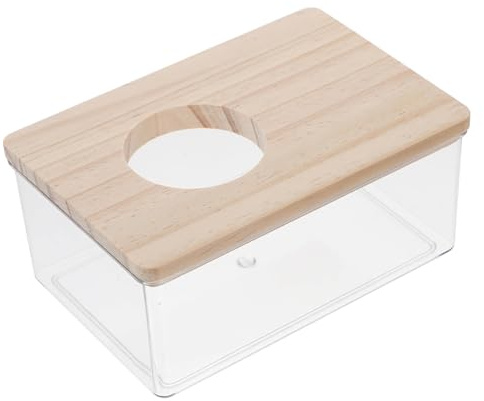 Gadpiparty Bac à Sable pour Hamster Acrylique Transparent avec Couvercle Bois Boîte Bain pour Petits Rongeurs Toilette Pratique pour Gerbils Souris Chinchillas