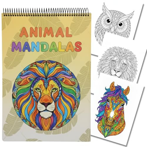 Darik Print – Bloc de Mandalas para Colorear de Animales – 30 Dibujos Únicos de Relajación Antiestrés para Adultos y Adolescentes – Papel de 200 g/m² – Tapa Blanda – Formato A4